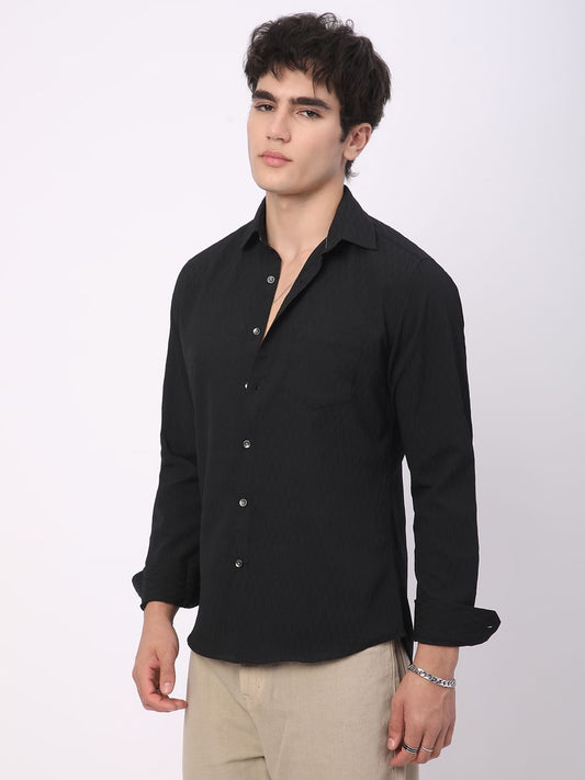 Intense Black Crinkled Textured Shirt