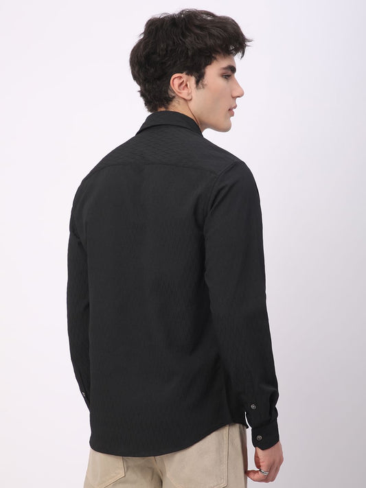 Intense Black Crinkled Textured Shirt