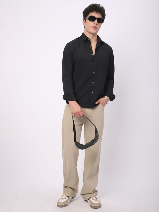 Intense Black Crinkled Textured Shirt
