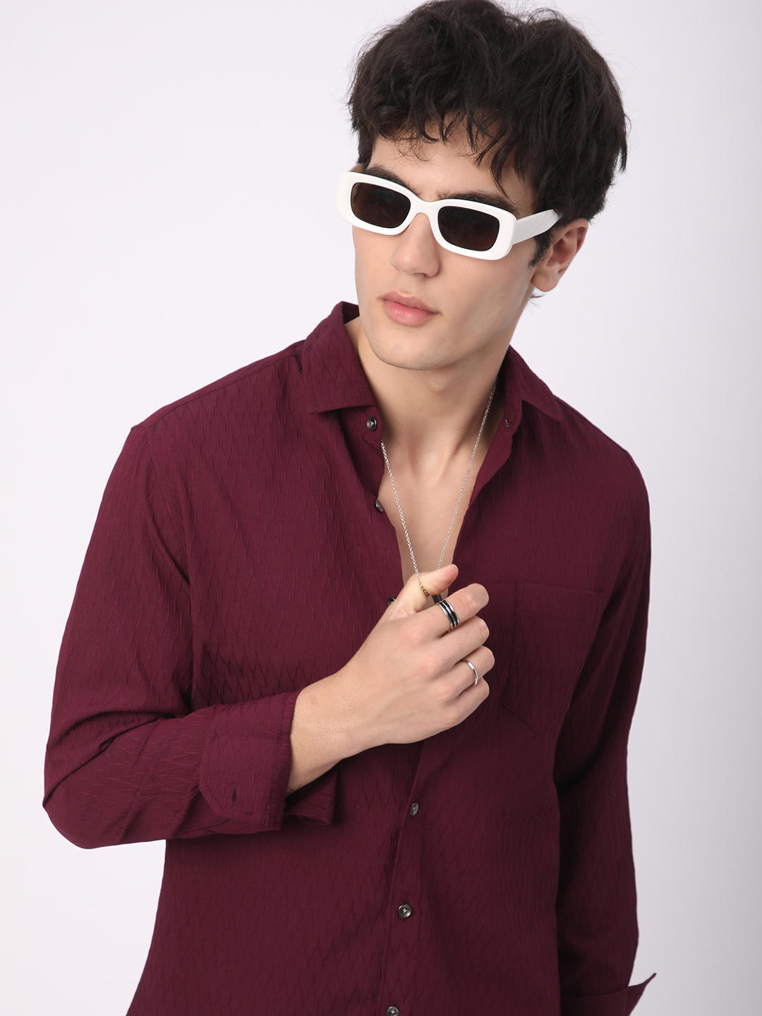 Elegant Wine Crinkled Textured Shirt