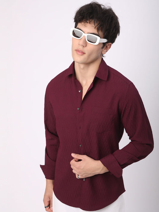 Elegant Wine Crinkled Textured Shirt