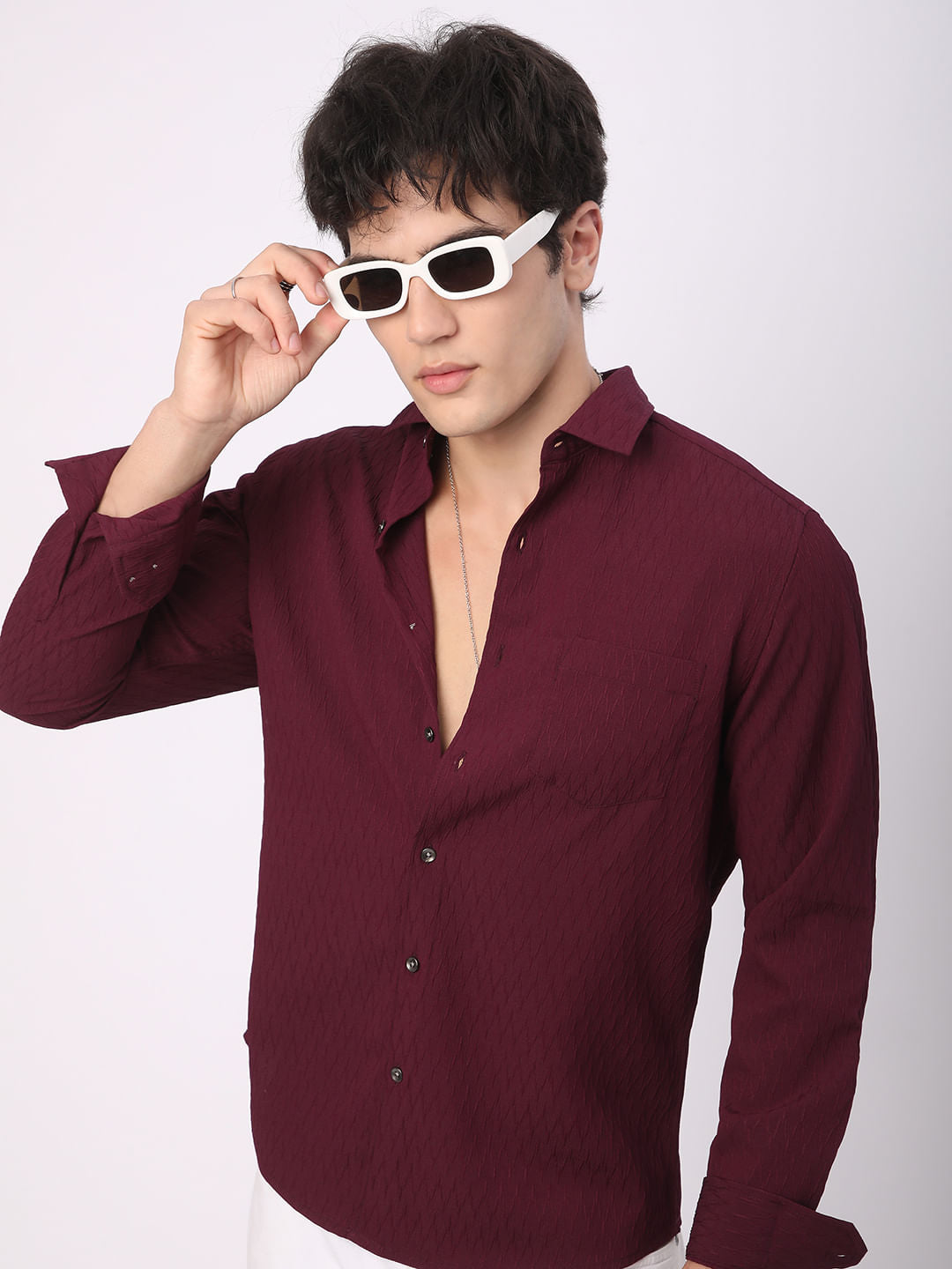 Elegant Wine Crinkled Textured Shirt