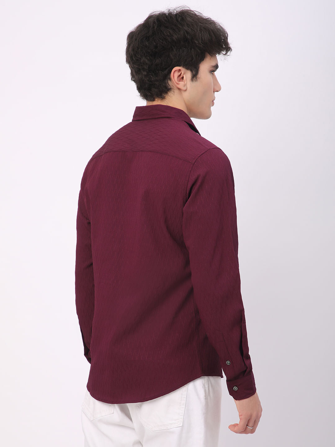 Elegant Wine Crinkled Textured Shirt