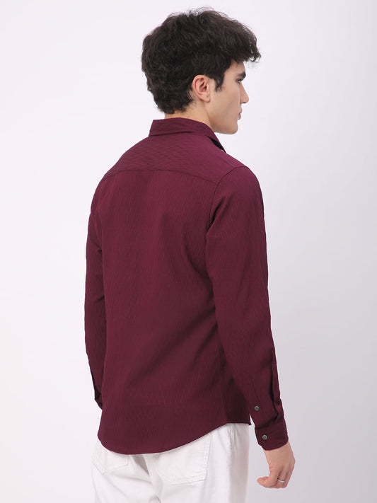Elegant Wine Crinkled Textured Shirt