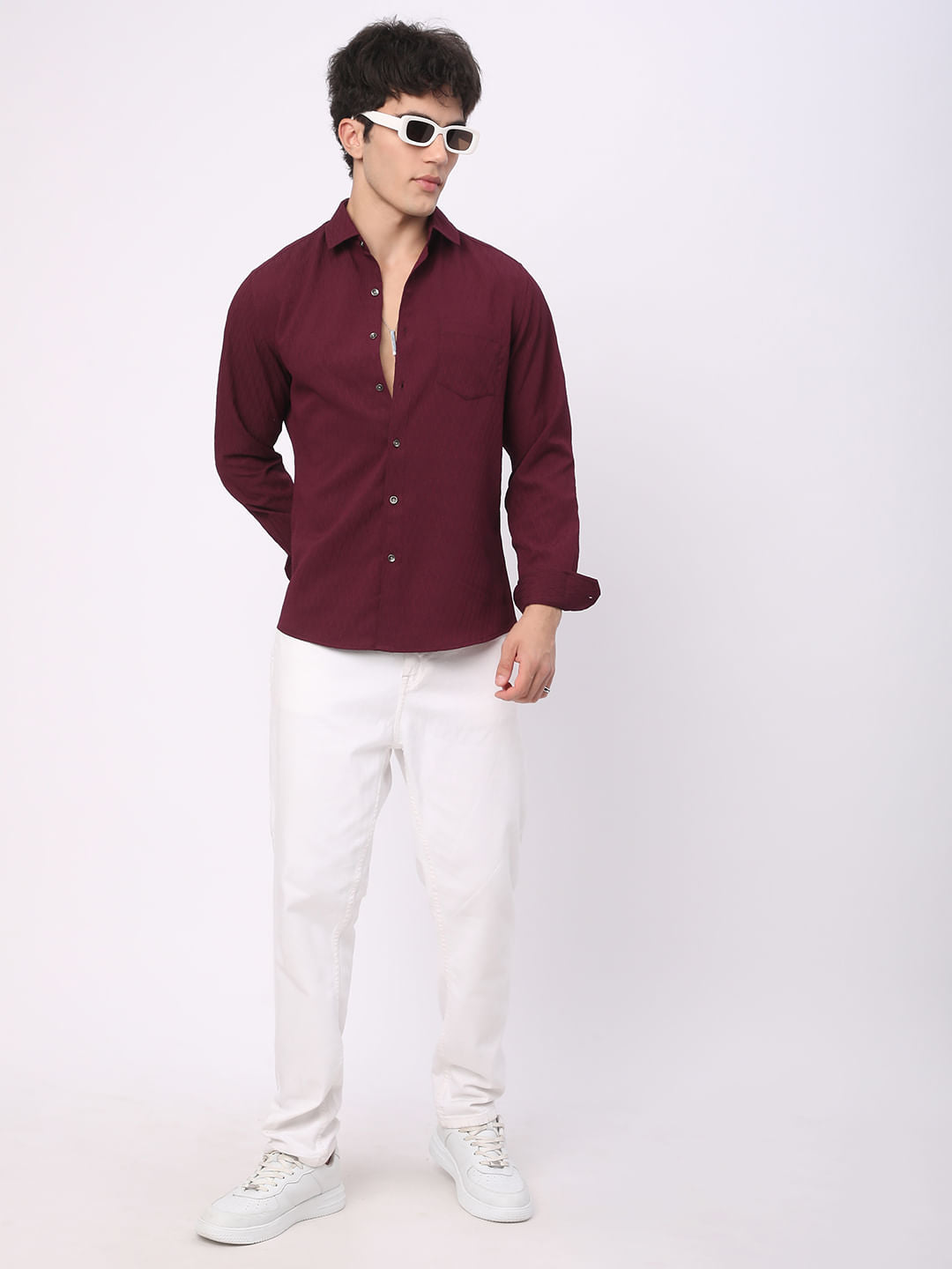 Elegant Wine Crinkled Textured Shirt
