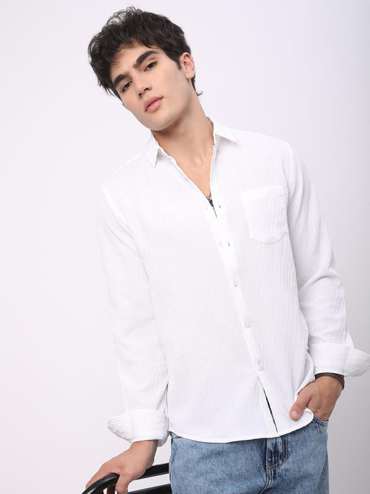 Frost White Crinkled Textured Shirt