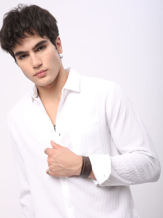 Frost White Crinkled Textured Shirt