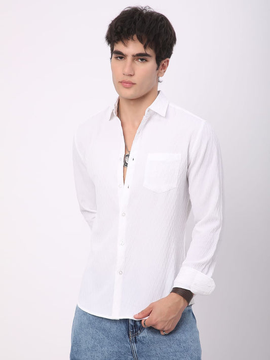 Frost White Crinkled Textured Shirt