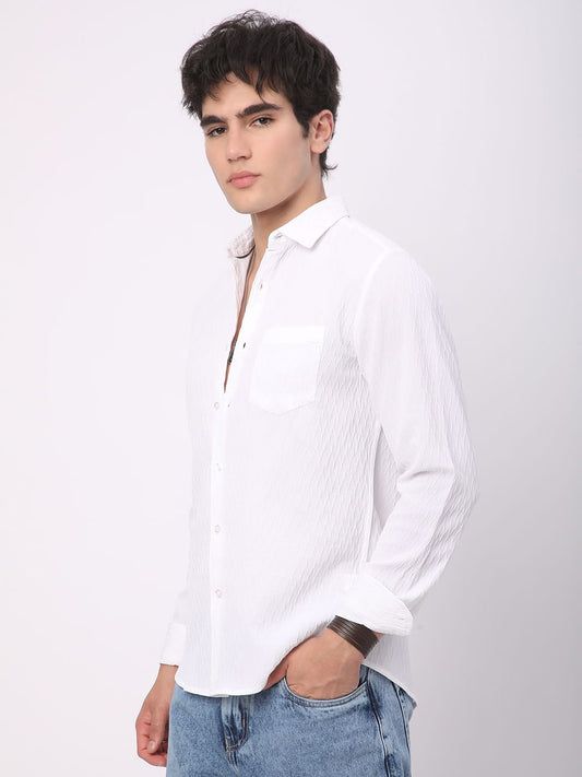 Frost White Crinkled Textured Shirt