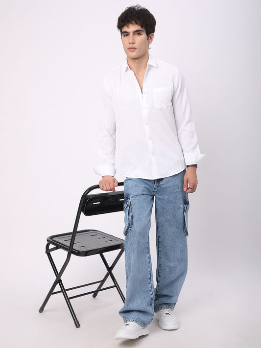 Frost White Crinkled Textured Shirt