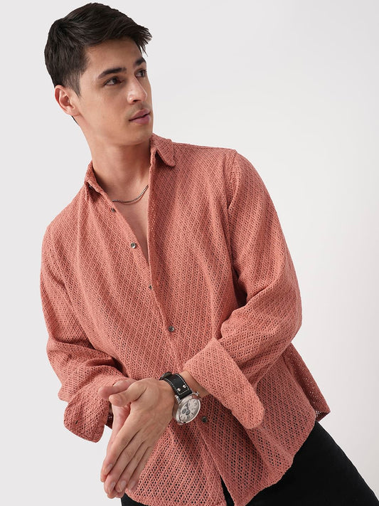 Classic Coral Crochet Cropped Shirt