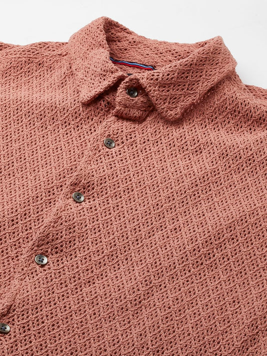 Classic Coral Crochet Cropped Shirt