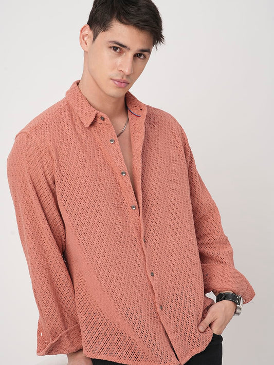 Classic Coral Crochet Cropped Shirt