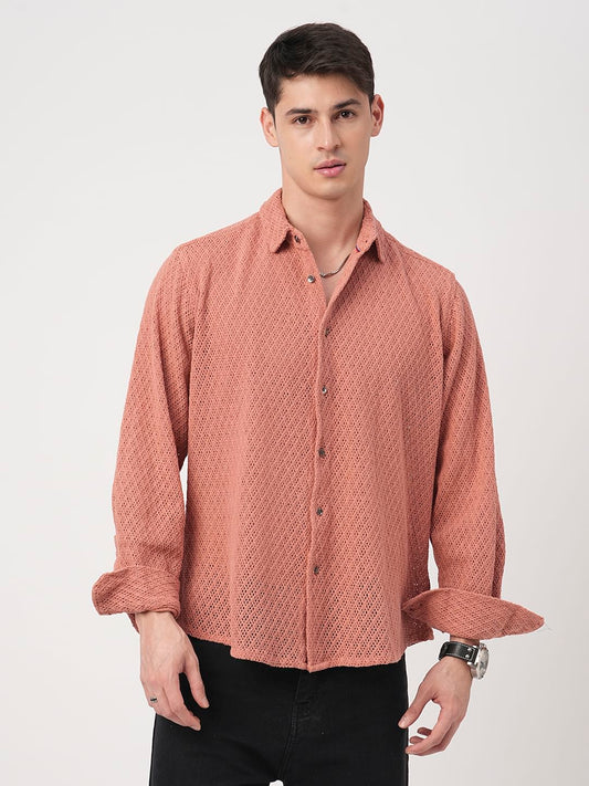 Classic Coral Crochet Cropped Shirt