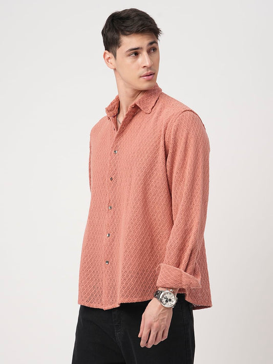 Classic Coral Crochet Cropped Shirt