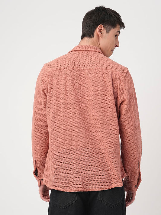 Classic Coral Crochet Cropped Shirt