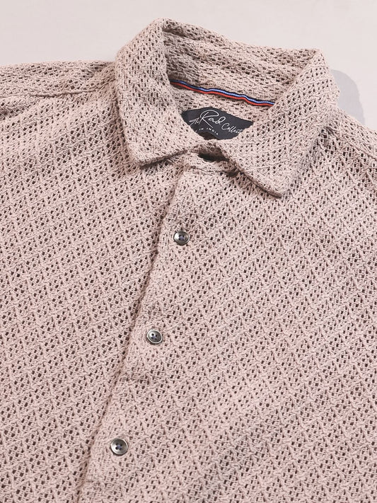Almond Beige Crochet Cropped Shirt