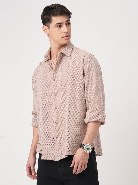 Almond Beige Crochet Cropped Shirt