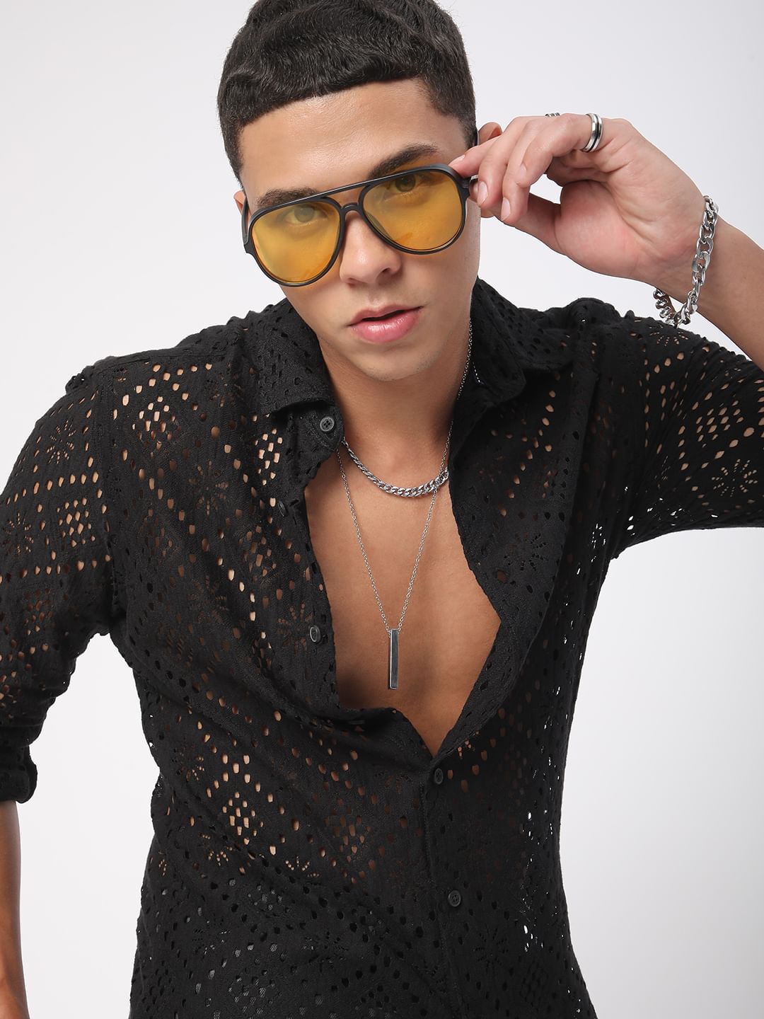 Elite Crochet Black Lace Shirt
