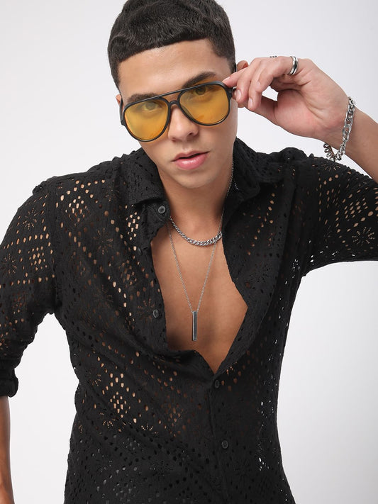 Elite Crochet Black Lace Shirt
