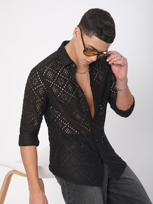 Elite Crochet Black Lace Shirt