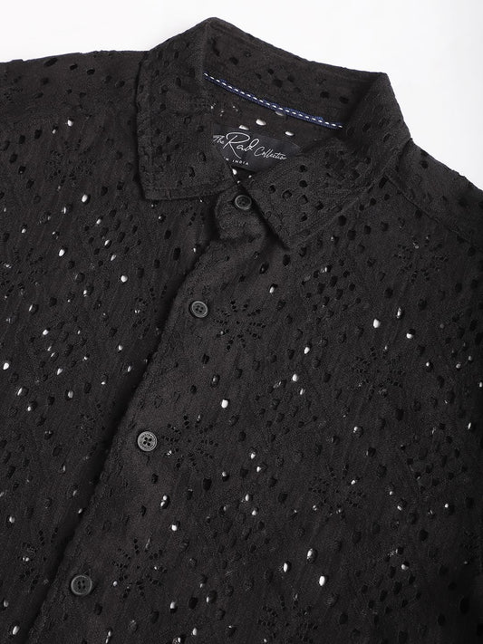 Elite Crochet Black Lace Shirt