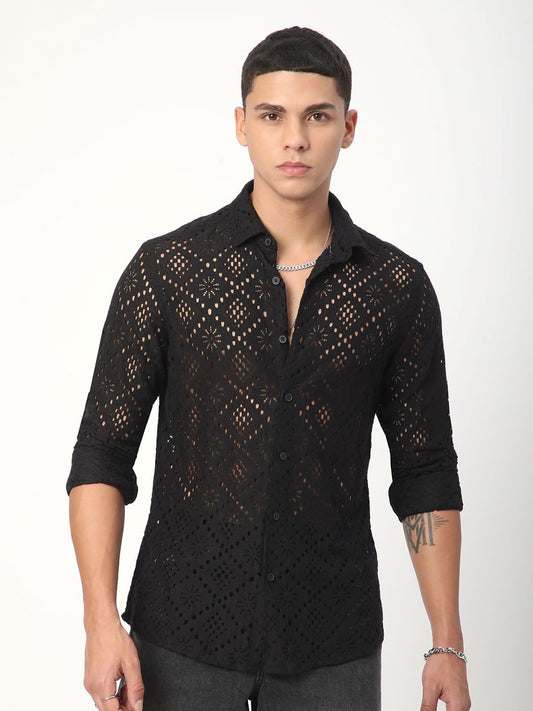 Elite Crochet Black Lace Shirt