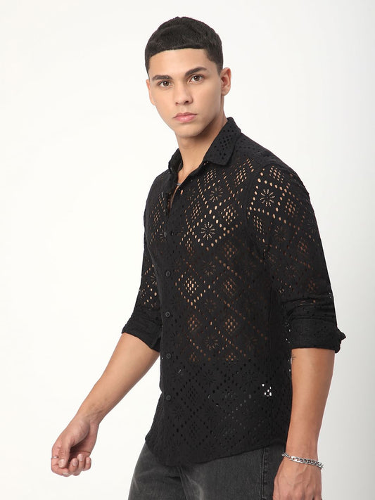 Elite Crochet Black Lace Shirt