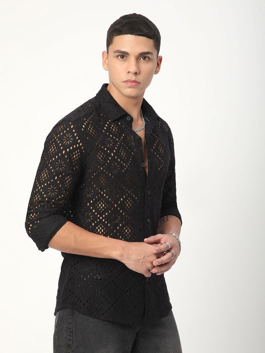 Elite Crochet Black Lace Shirt