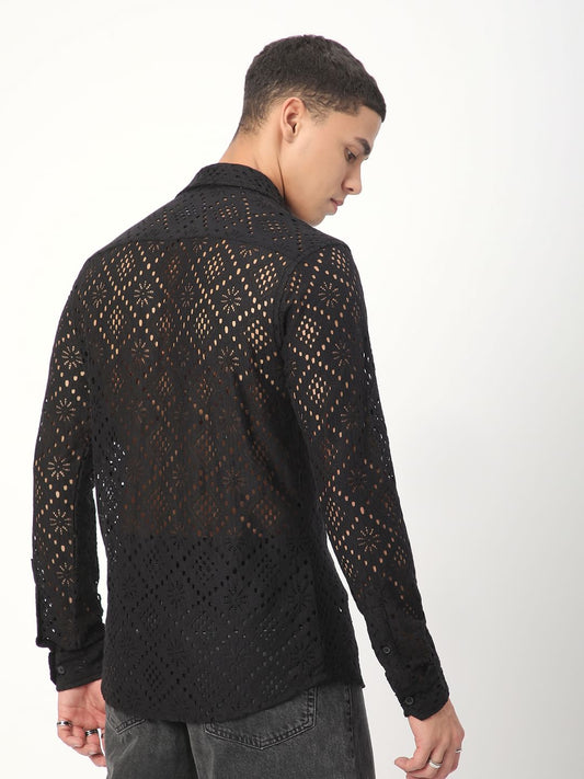 Elite Crochet Black Lace Shirt