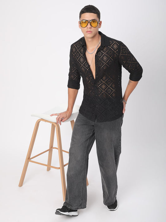 Elite Crochet Black Lace Shirt