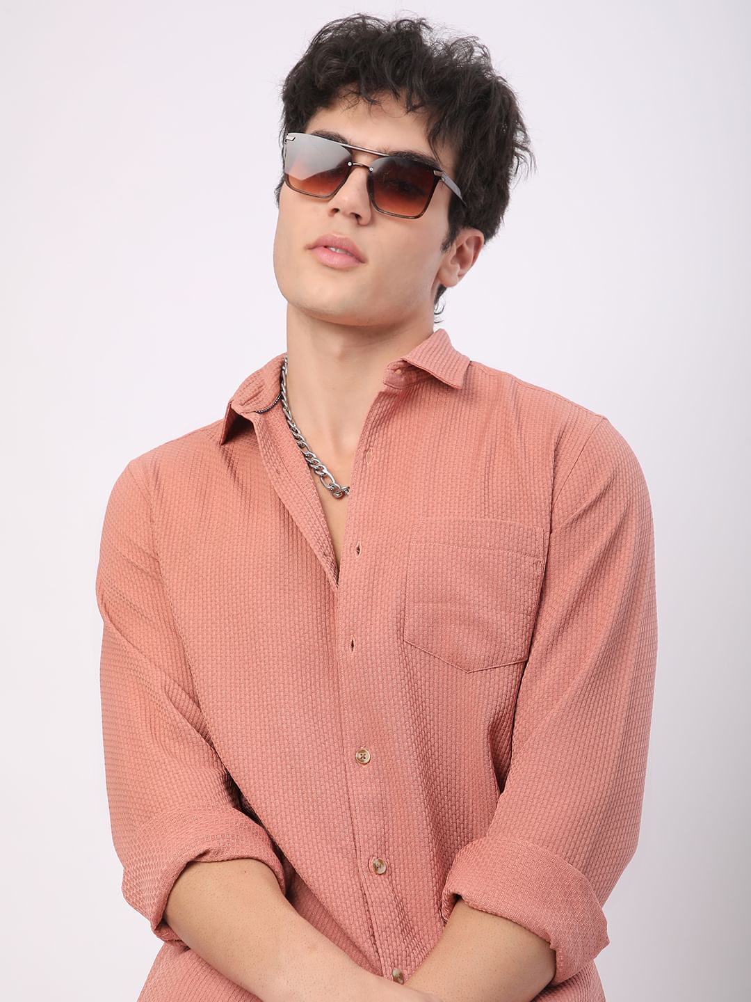 Meticulous Peach Textured Shirt