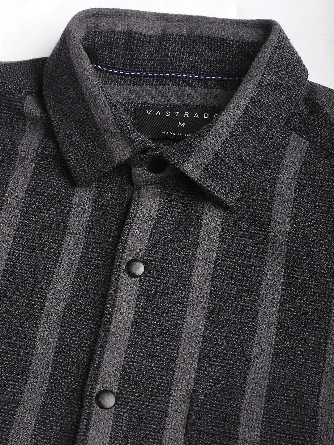 Charcoal Black & Grey Vertical Striped Shirt