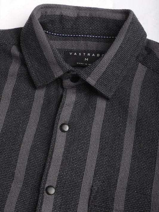 Charcoal Black & Grey Vertical Striped Shirt