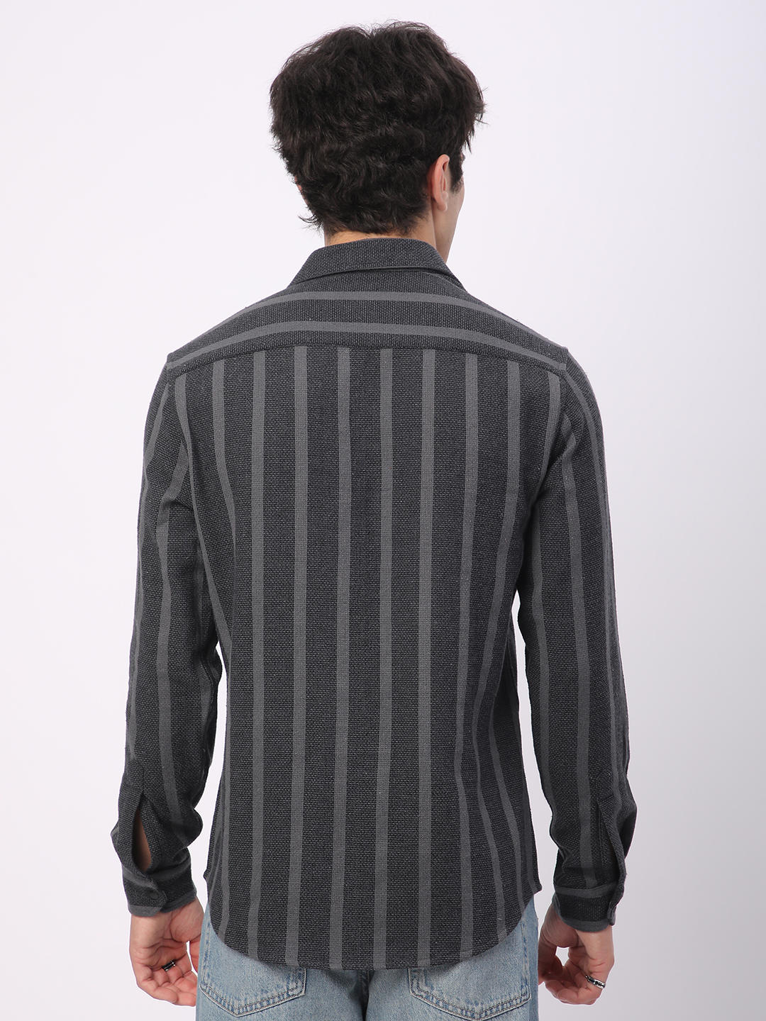 Charcoal Black & Grey Vertical Striped Shirt