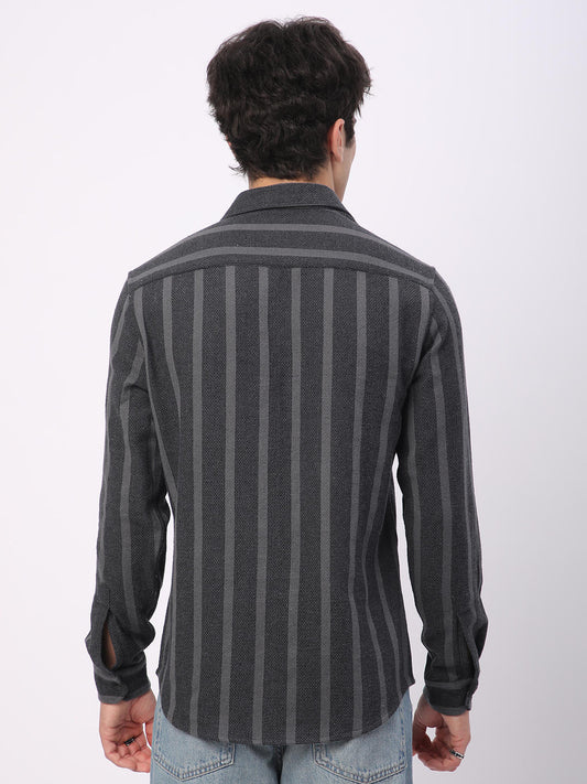 Charcoal Black & Grey Vertical Striped Shirt