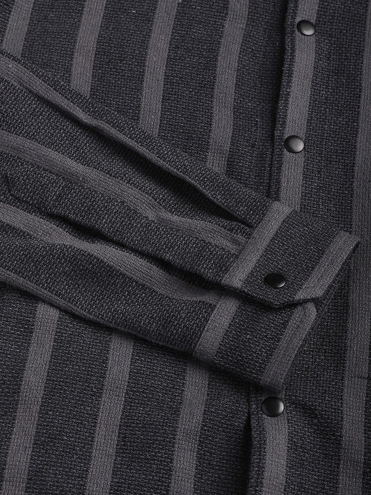 Charcoal Black & Grey Vertical Striped Shirt