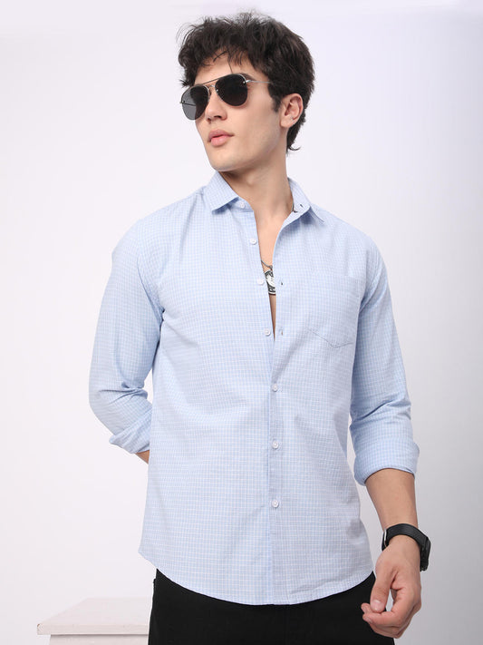 Arctic Blue & White Mini Checks Shirt