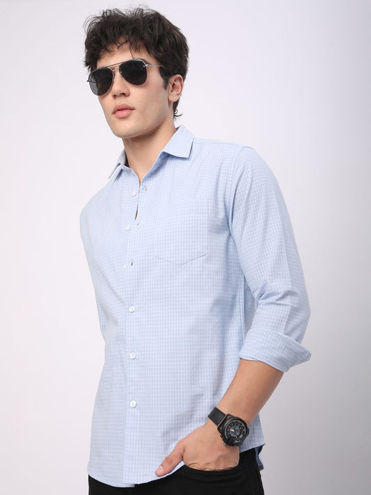 Arctic Blue & White Mini Checks Shirt