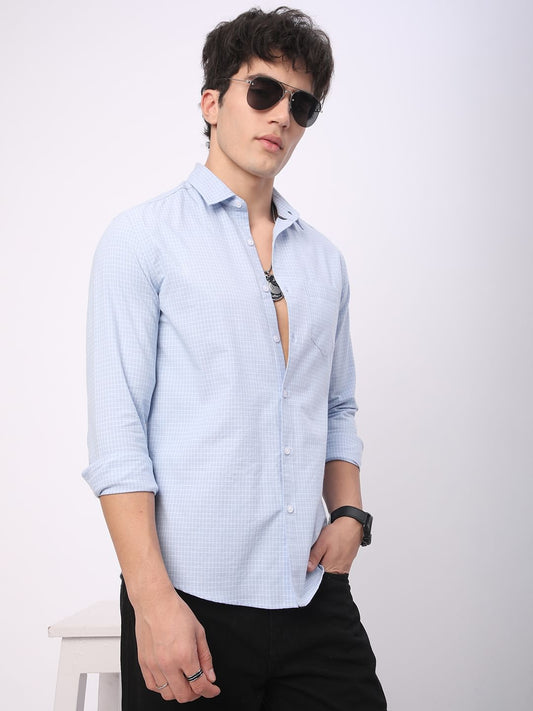 Arctic Blue & White Mini Checks Shirt
