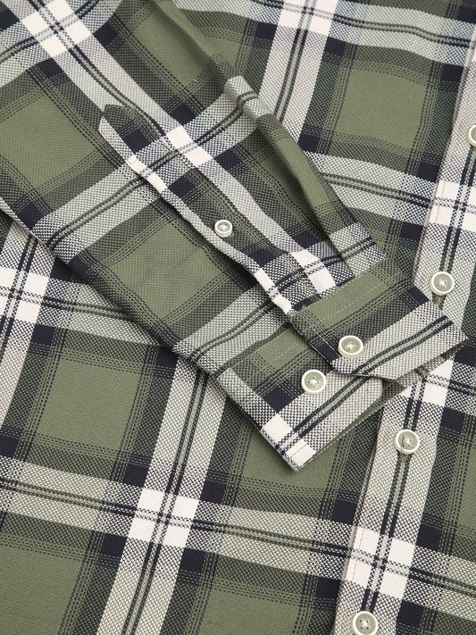 Premium Cotton Timeless Broad Square Olive Checks Shirt