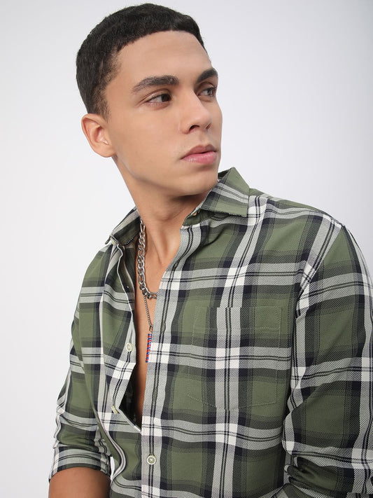 Premium Cotton Timeless Broad Square Olive Checks Shirt