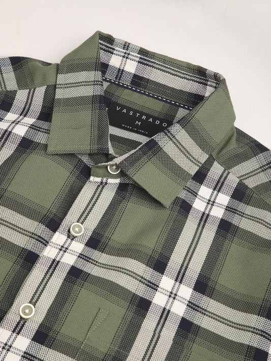 Premium Cotton Timeless Broad Square Olive Checks Shirt