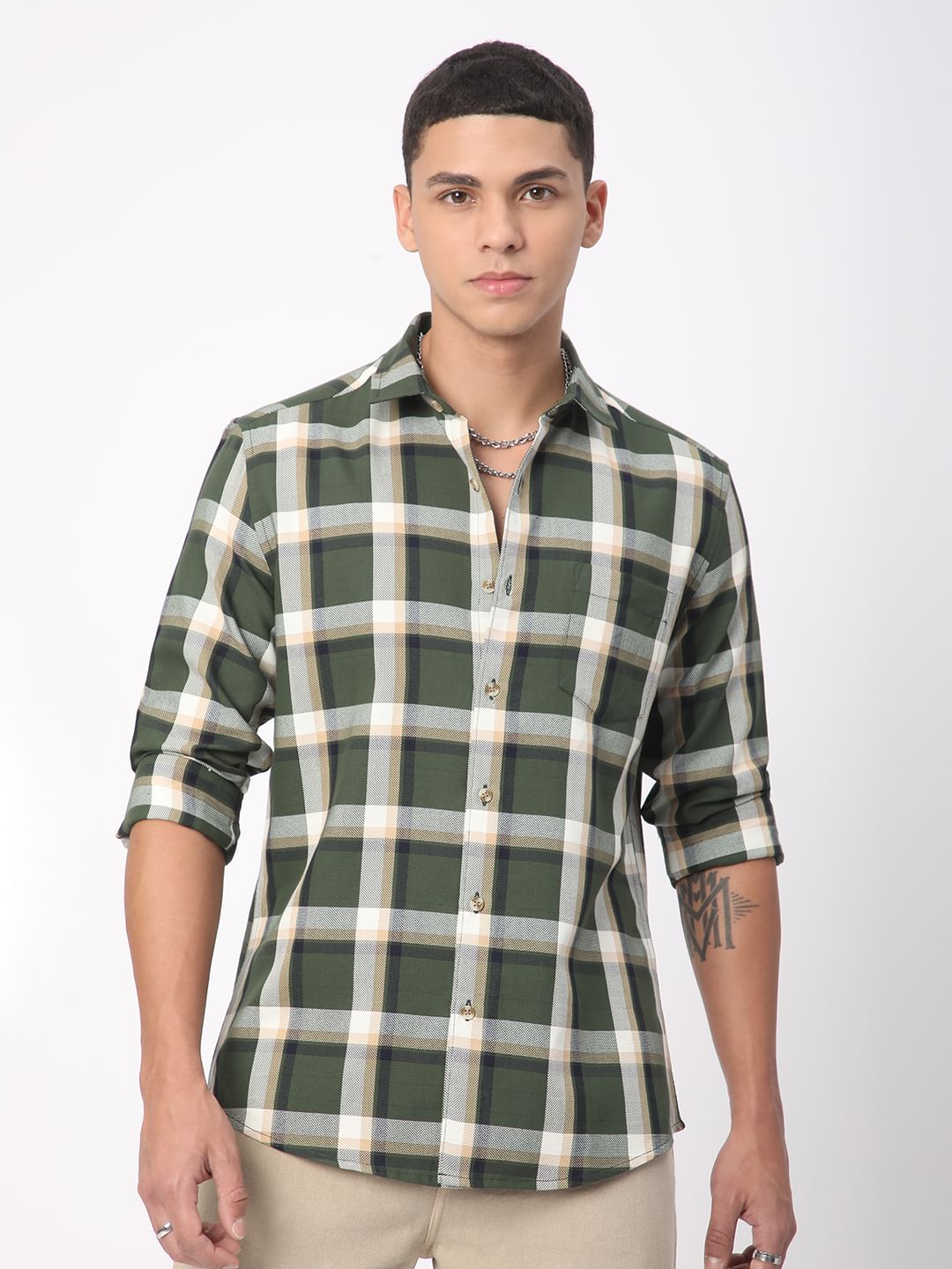 Premium Cotton Opulent Tartanique Green Checkered Shirt
