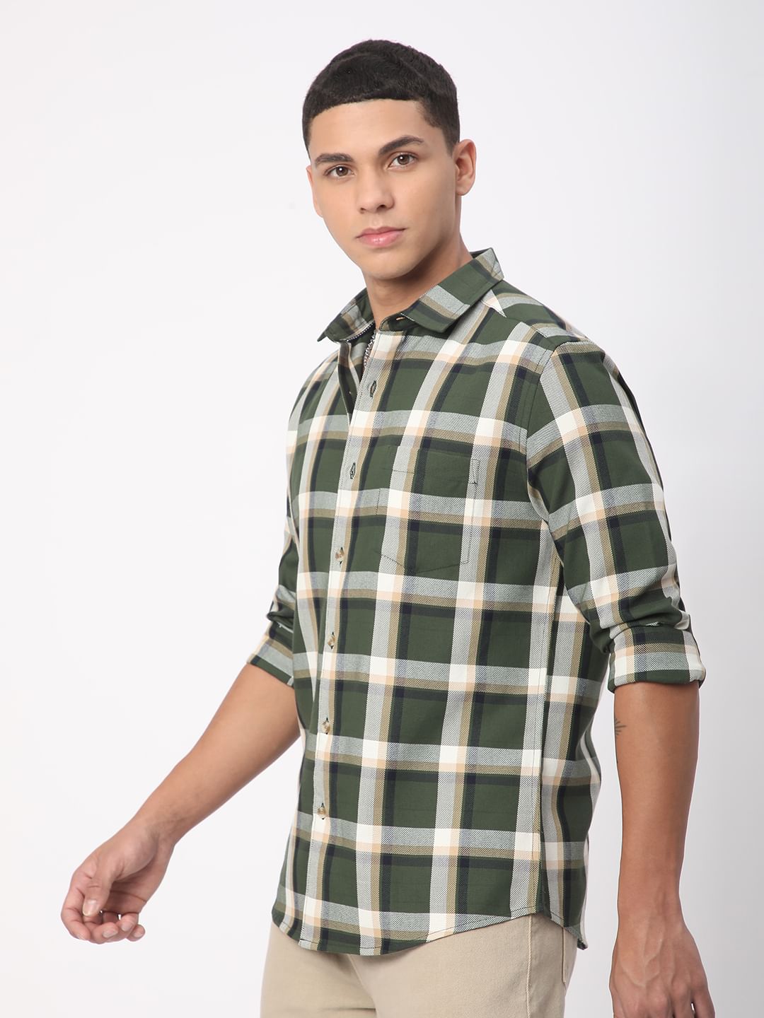 Premium Cotton Opulent Tartanique Green Checkered Shirt