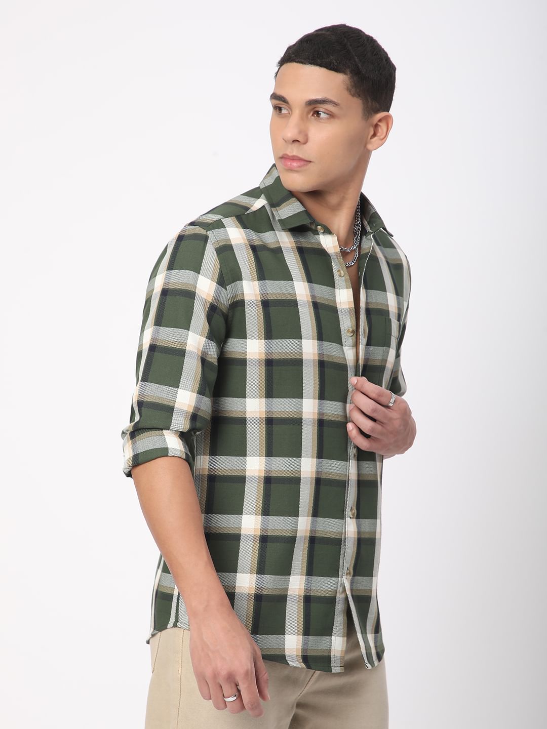 Premium Cotton Opulent Tartanique Green Checkered Shirt