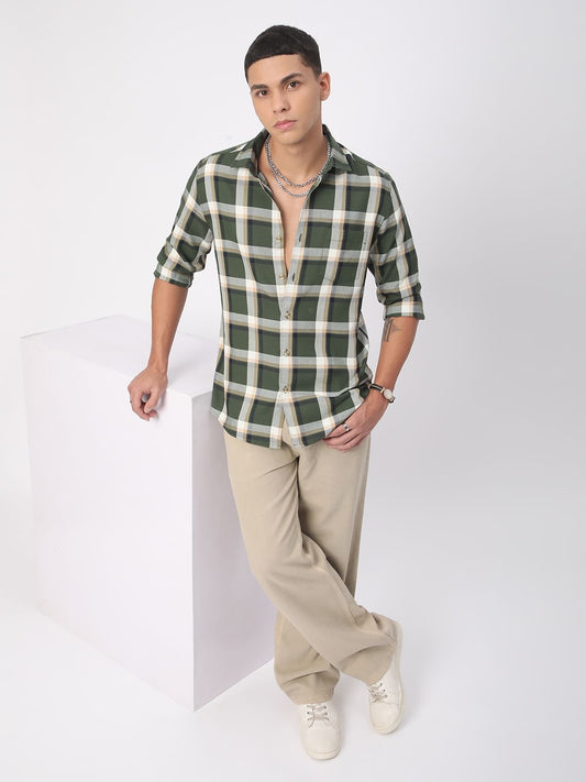 Premium Cotton Opulent Tartanique Green Checkered Shirt