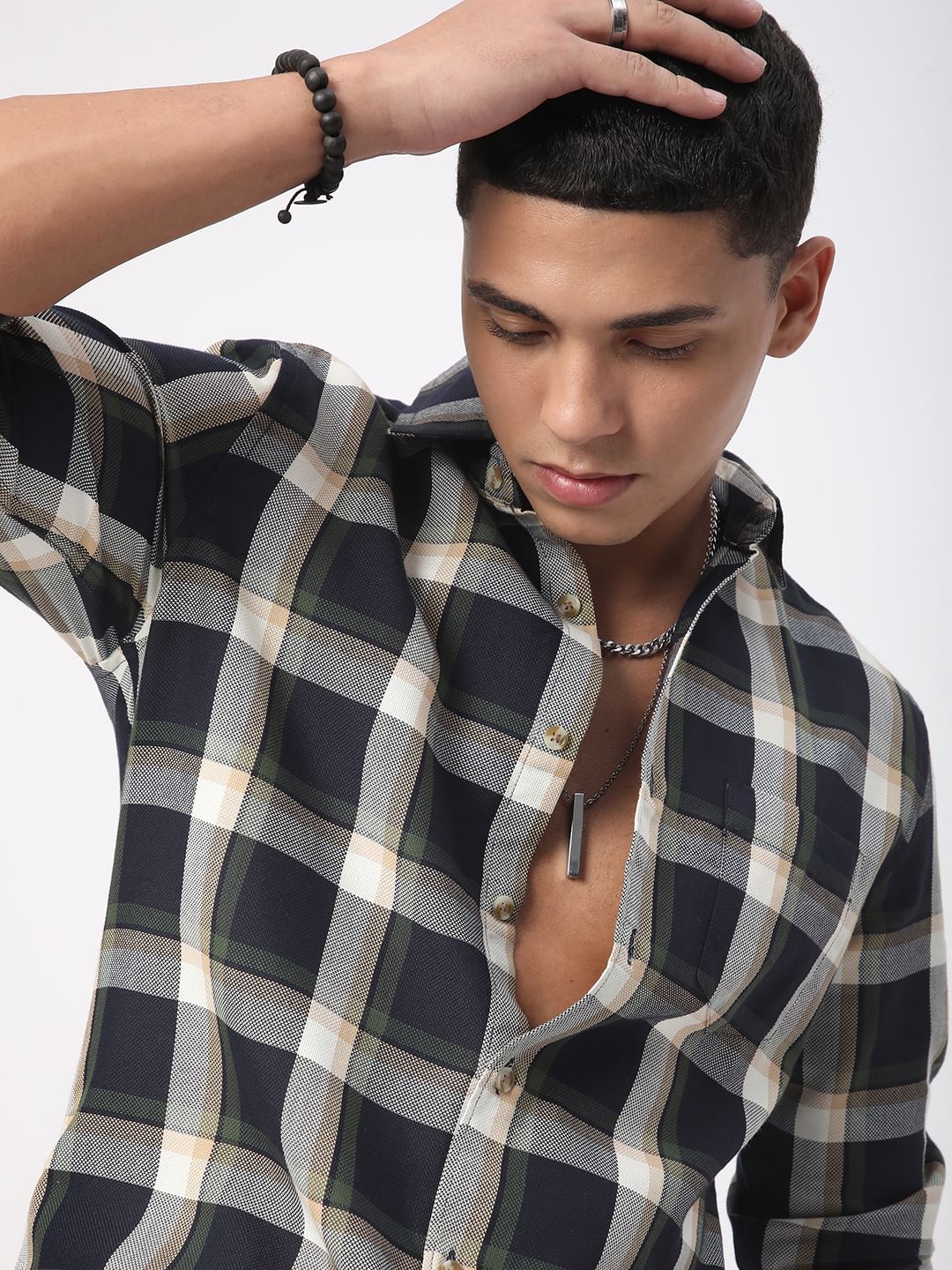 Premium Cotton Opulent Tartanique Navy Checkered Shirt