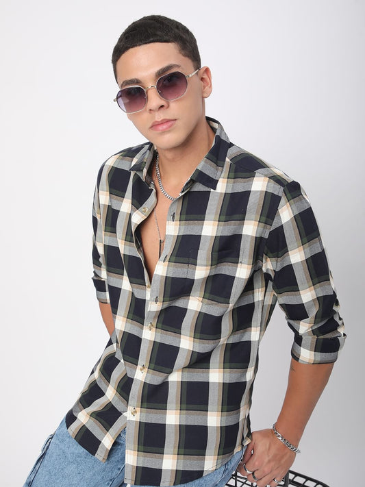 Premium Cotton Opulent Tartanique Navy Checkered Shirt