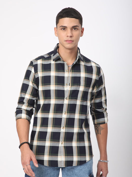 Premium Cotton Opulent Tartanique Navy Checkered Shirt